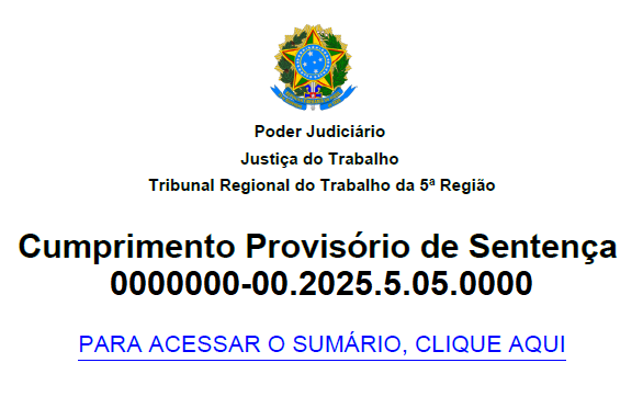 “Cabeçalho de documento oficial da Justiça do Trabalho mostrando um cumprimento provisório de sentença, etapa essencial antes do trânsito em julgado.”