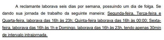 “Trecho de petição inicial com descrição parcial da jornada de trabalho, omitindo a jornada normal e informando apenas horários excedentes.”